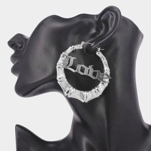 Silver LOVE Hoop Bamboo Door Knocker Earrings